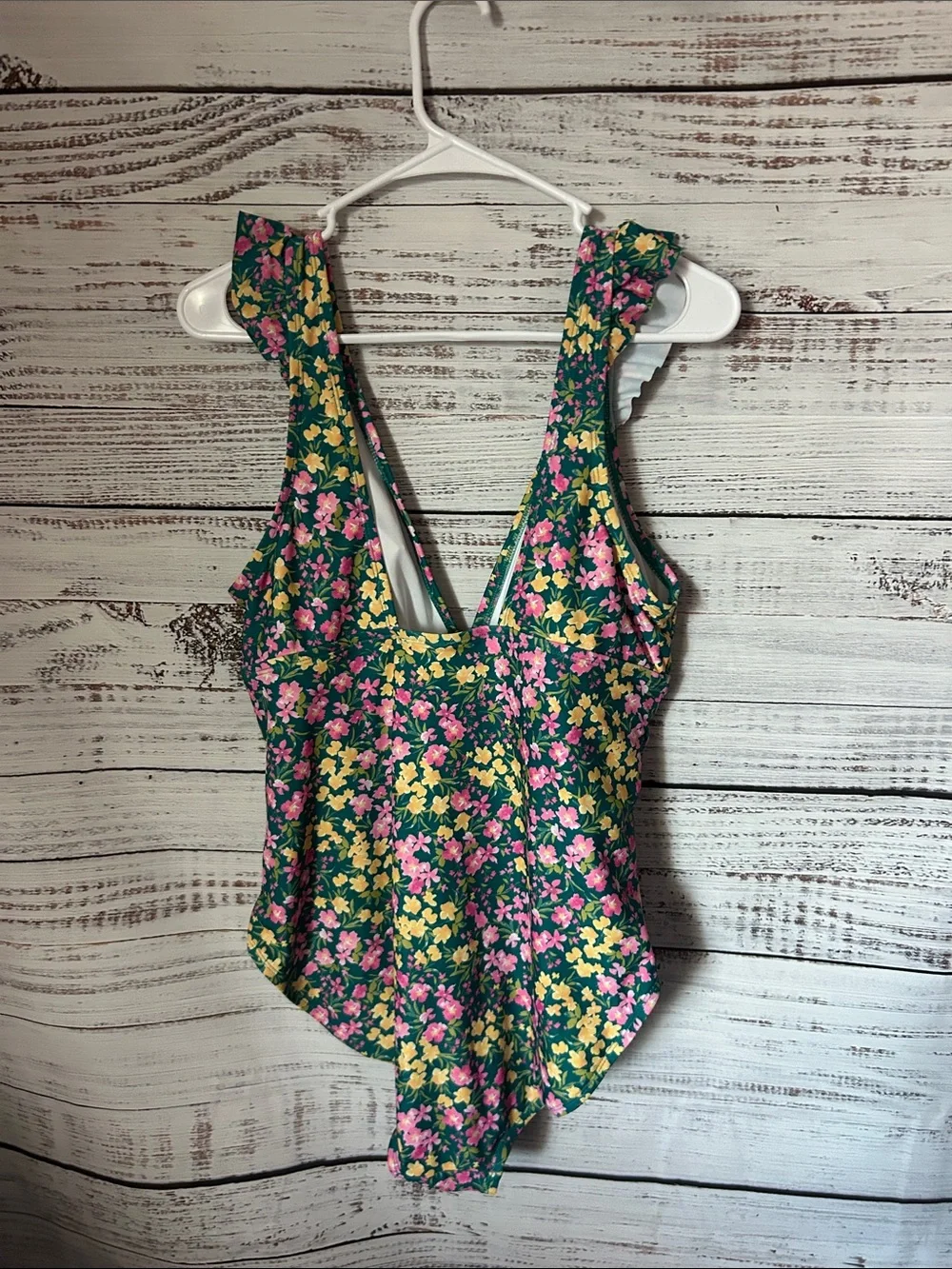 Kona Sol Green Floral One-Piece Swimsuit with Pink & Yellow Flowers size large